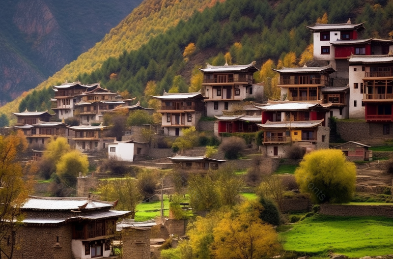 绿色乡村山区山脚小镇民居山脚建筑植物美景拍摄,高清,摄影图,摄影图片,图片大全,摄影图免费下载
